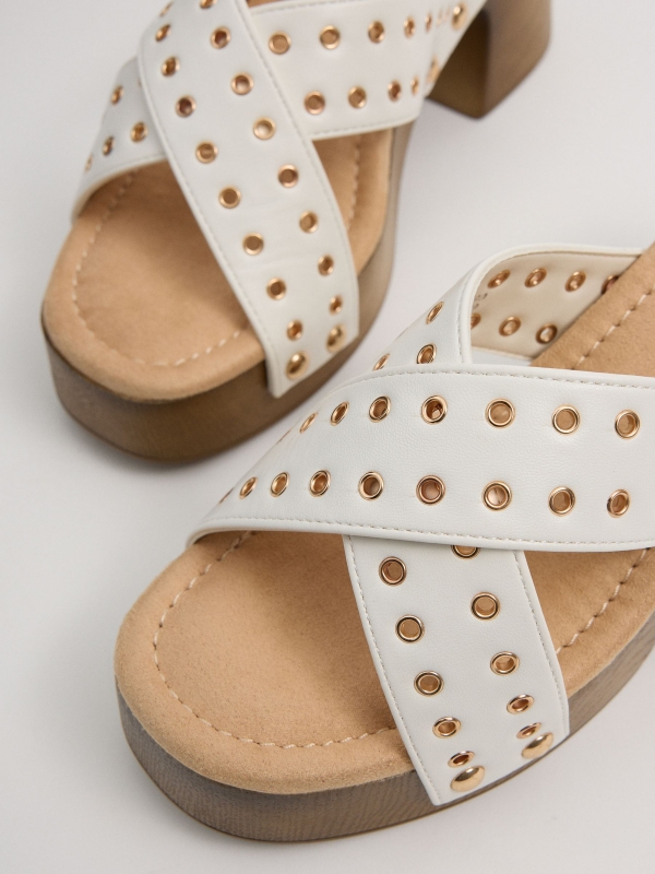 Cross-strap studded heeled sandals white detail view