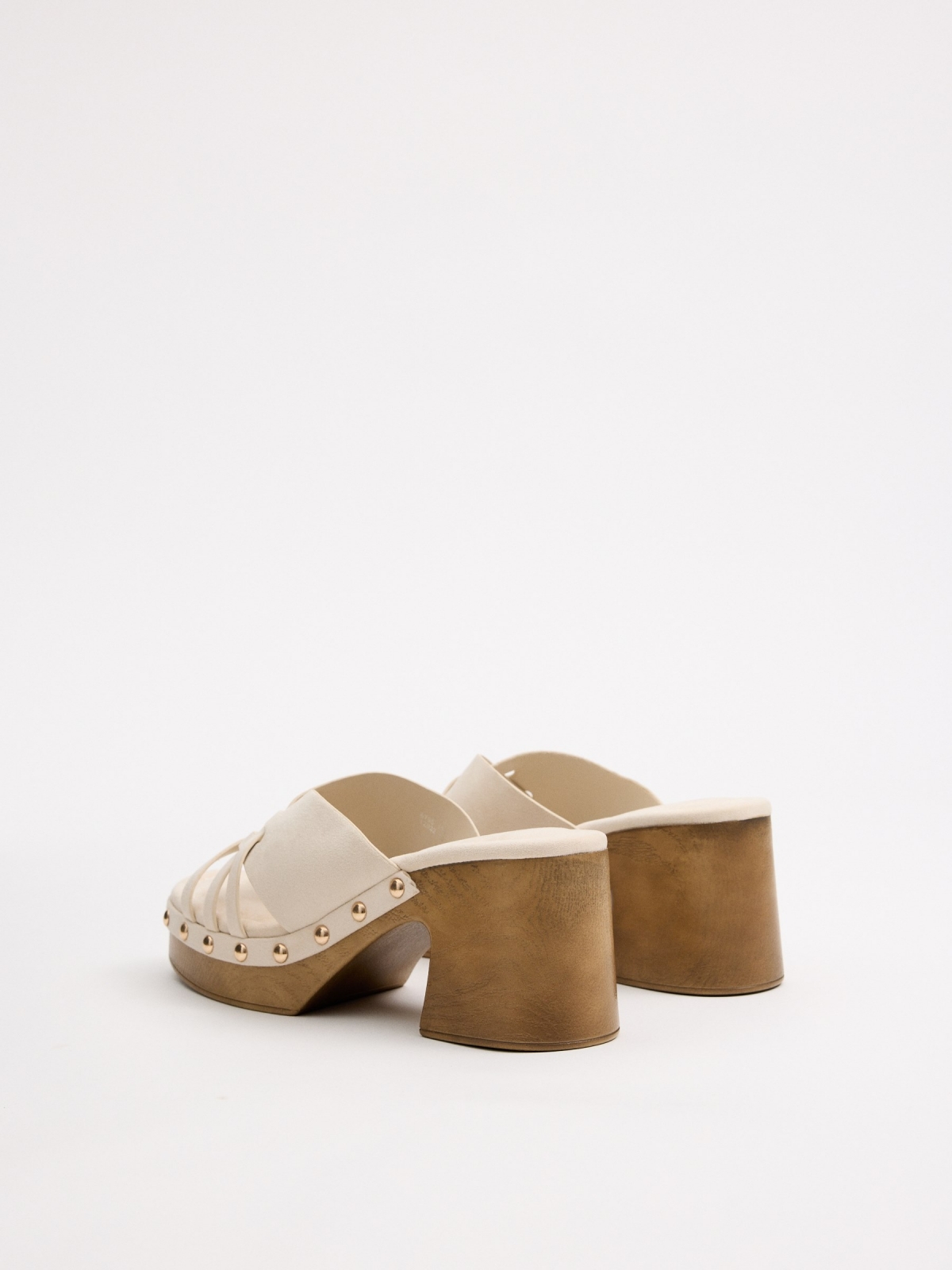 Cross-strap heeled sandals off white 45º back view