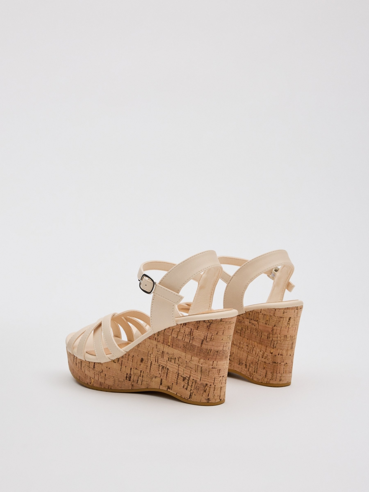 Wedge sandals with crossed straps raw 45º back view