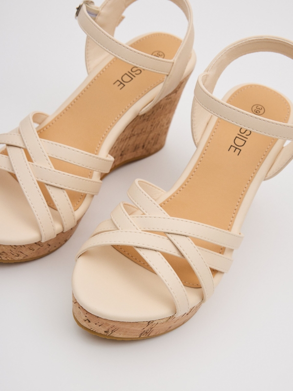 Wedge sandals with crossed straps raw detail view