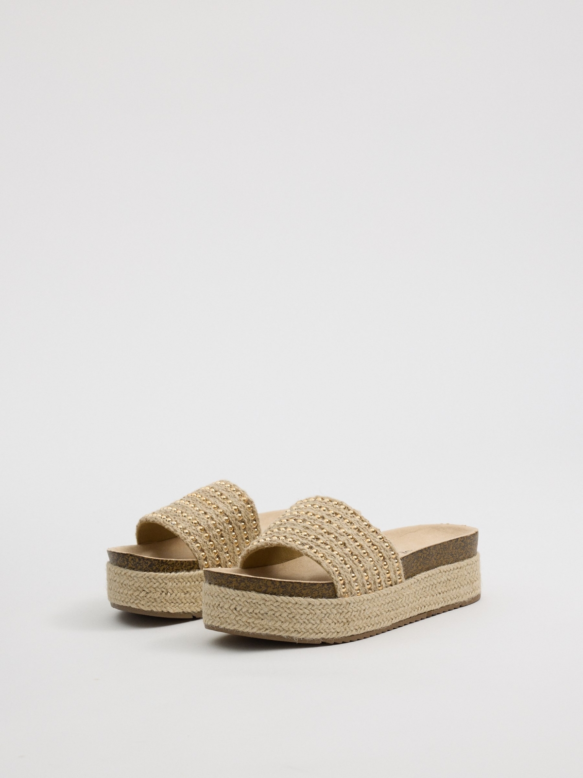 Platform espadrille sandals sand 45º front view