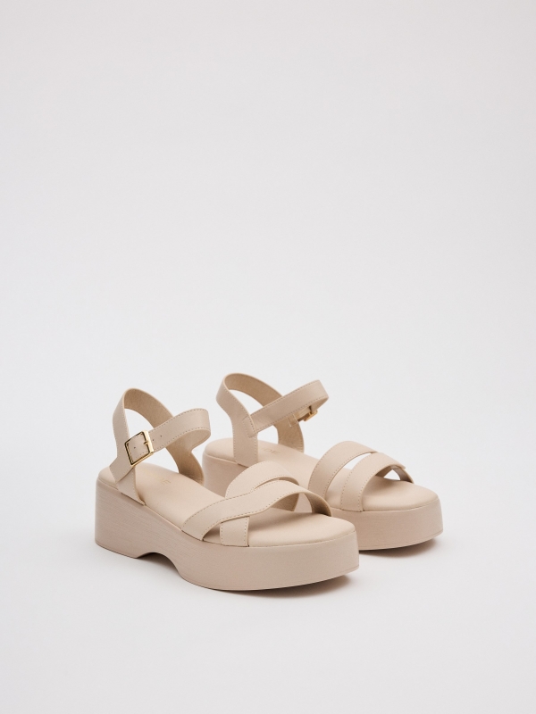 Platform strap sandals ivory 45º front view