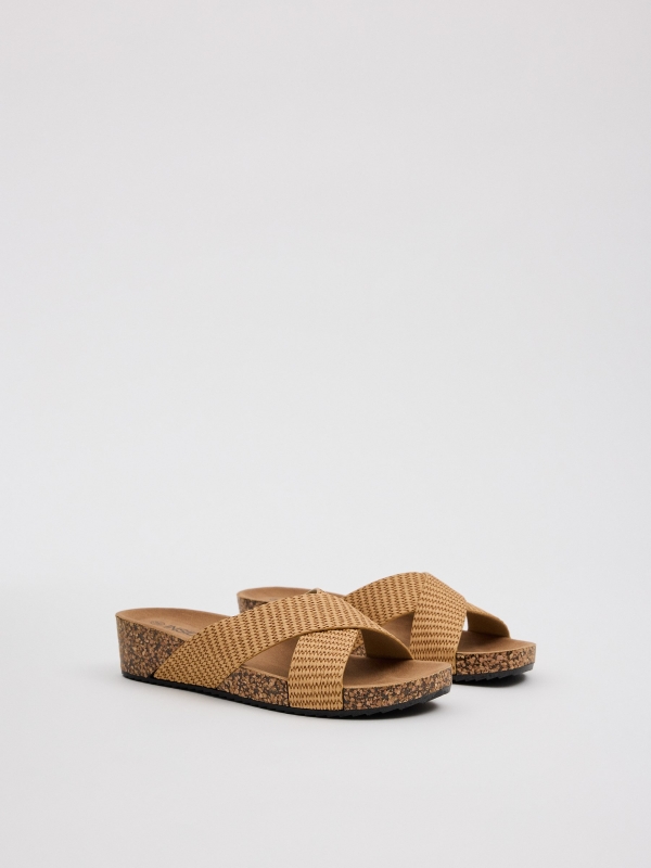 Low wedges wide straps sand 45º front view