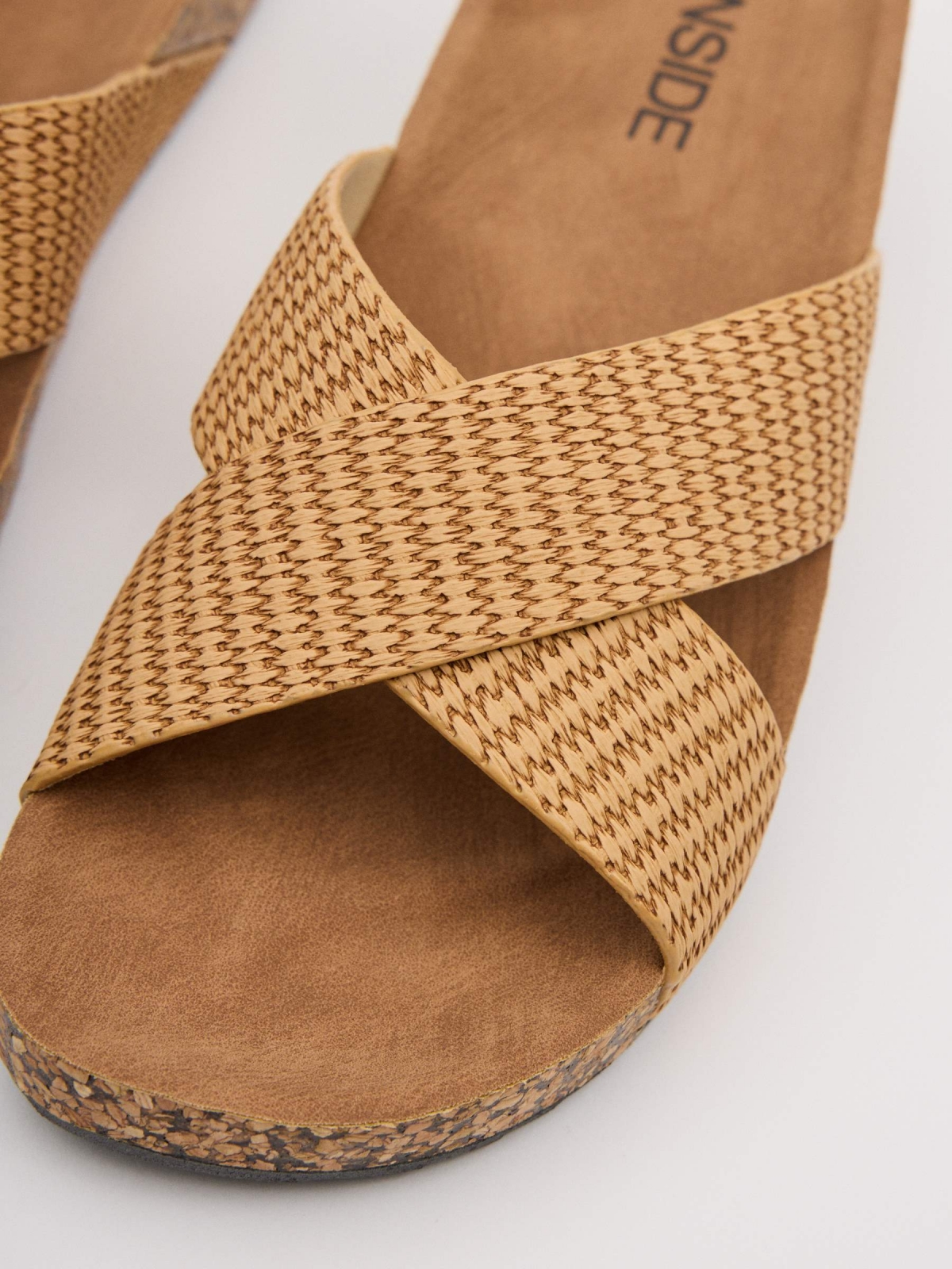 Low wedges wide straps sand detail view