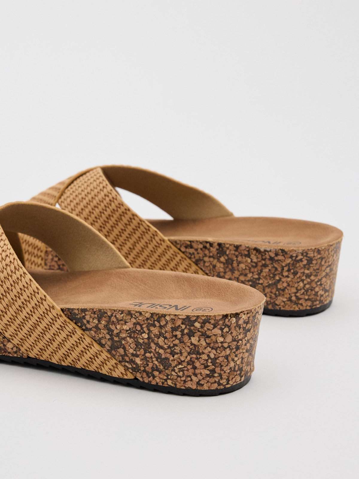 Low wedges wide straps sand detail view