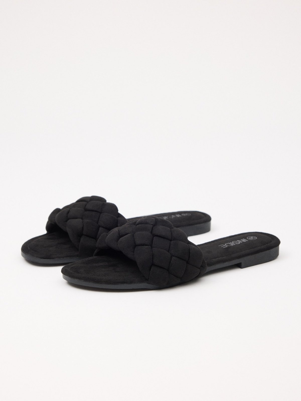 Braided slide sandal black 45º front view