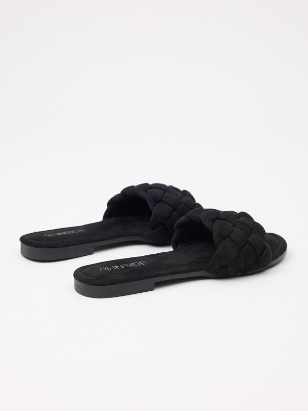 Braided slide sandal black 45º back view