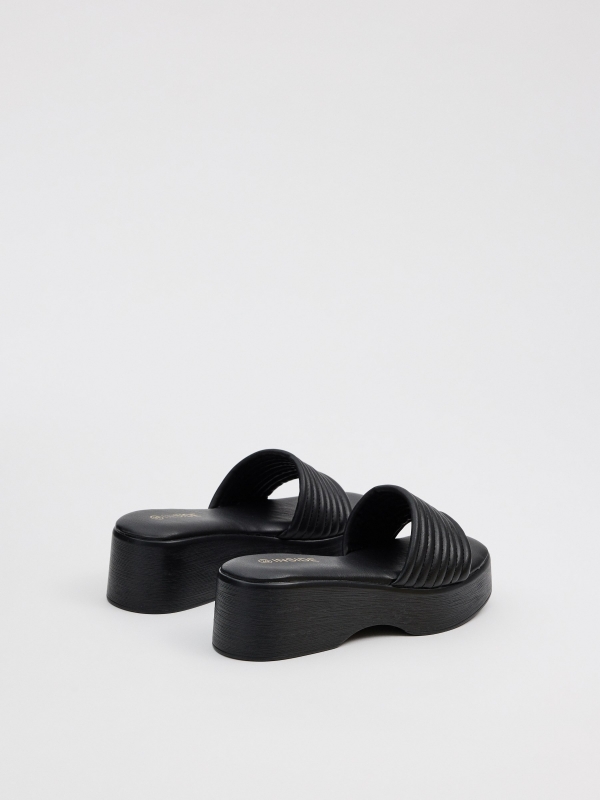 Wedge sandals faux leather black 45º back view