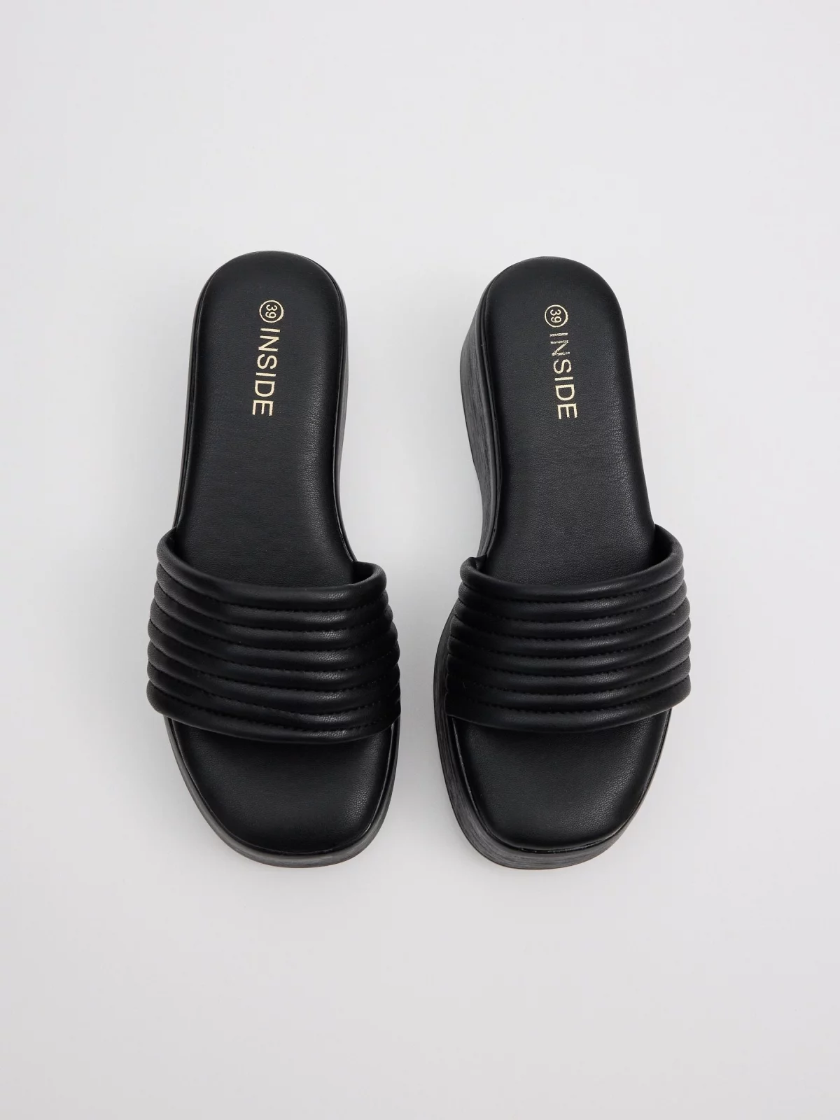 Sandalias cuña polipiel negro vista cenital