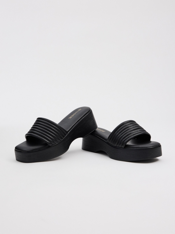 Wedge sandals faux leather black detail view