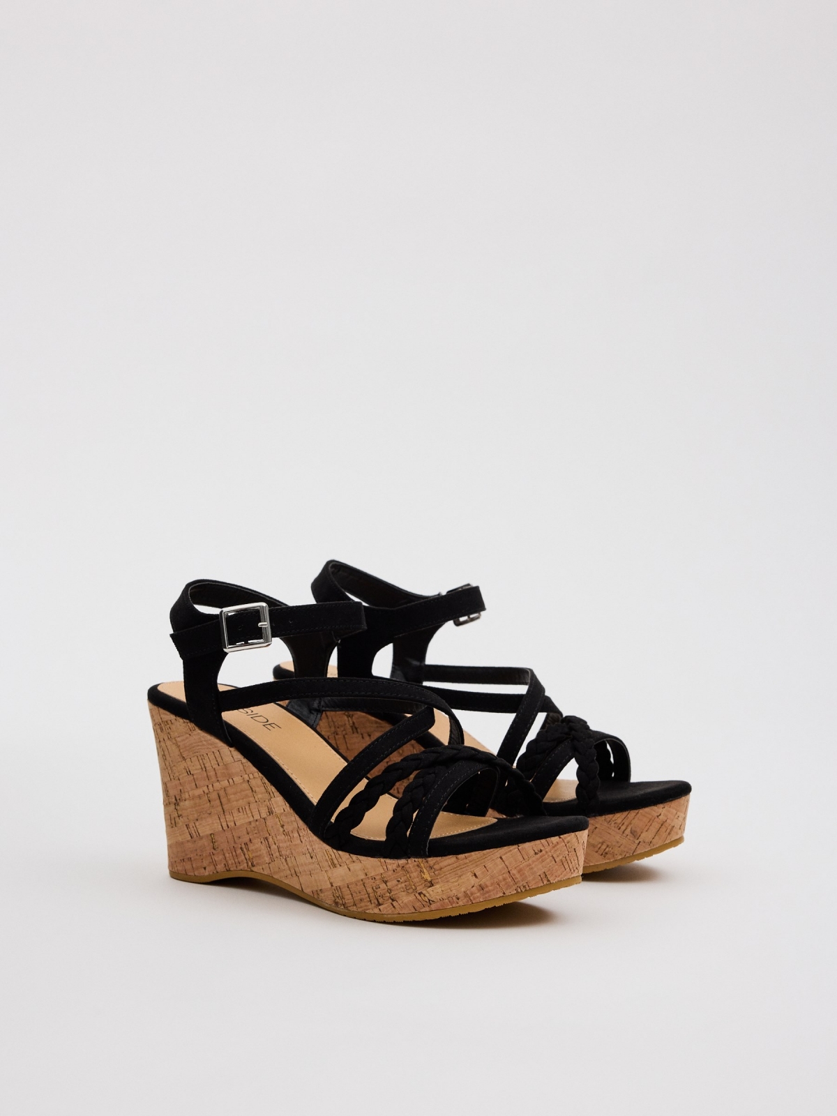 Wedges braided strips black 45º front view