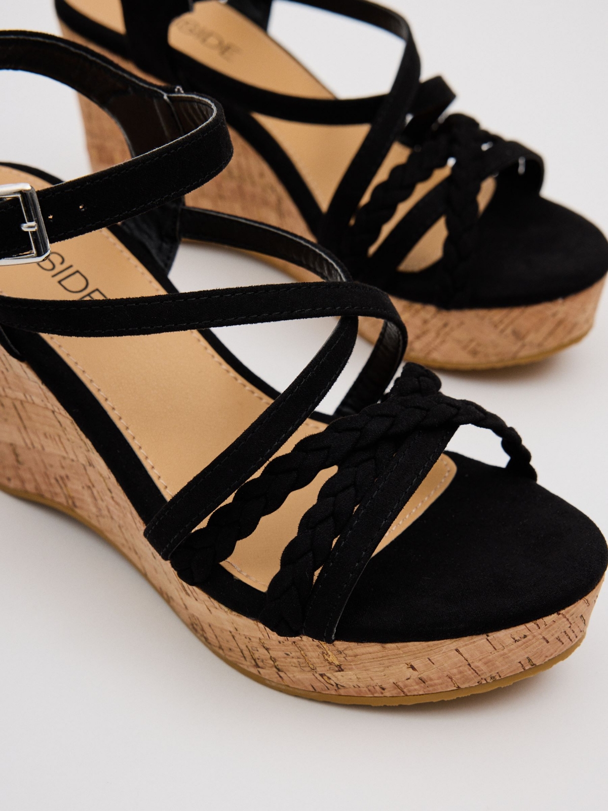 Wedges braided strips black detail view