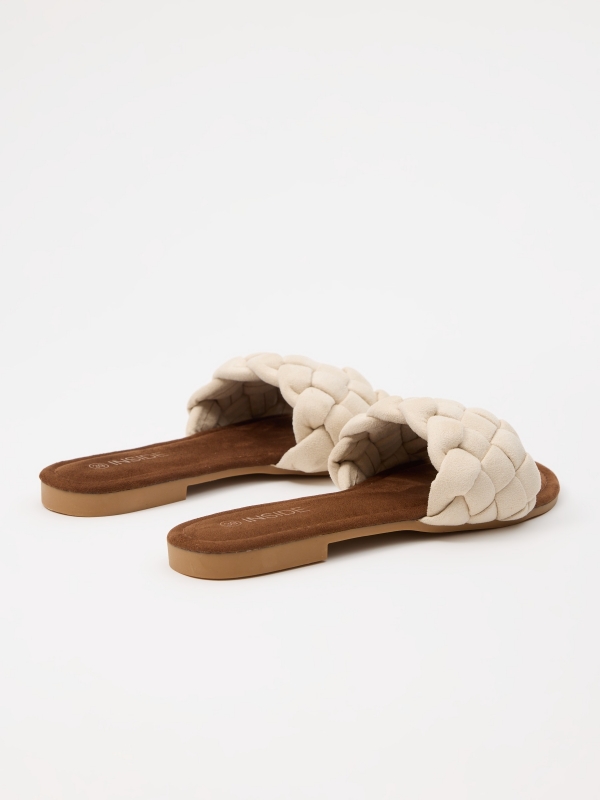 Beige braided slide sandal off white 45º back view