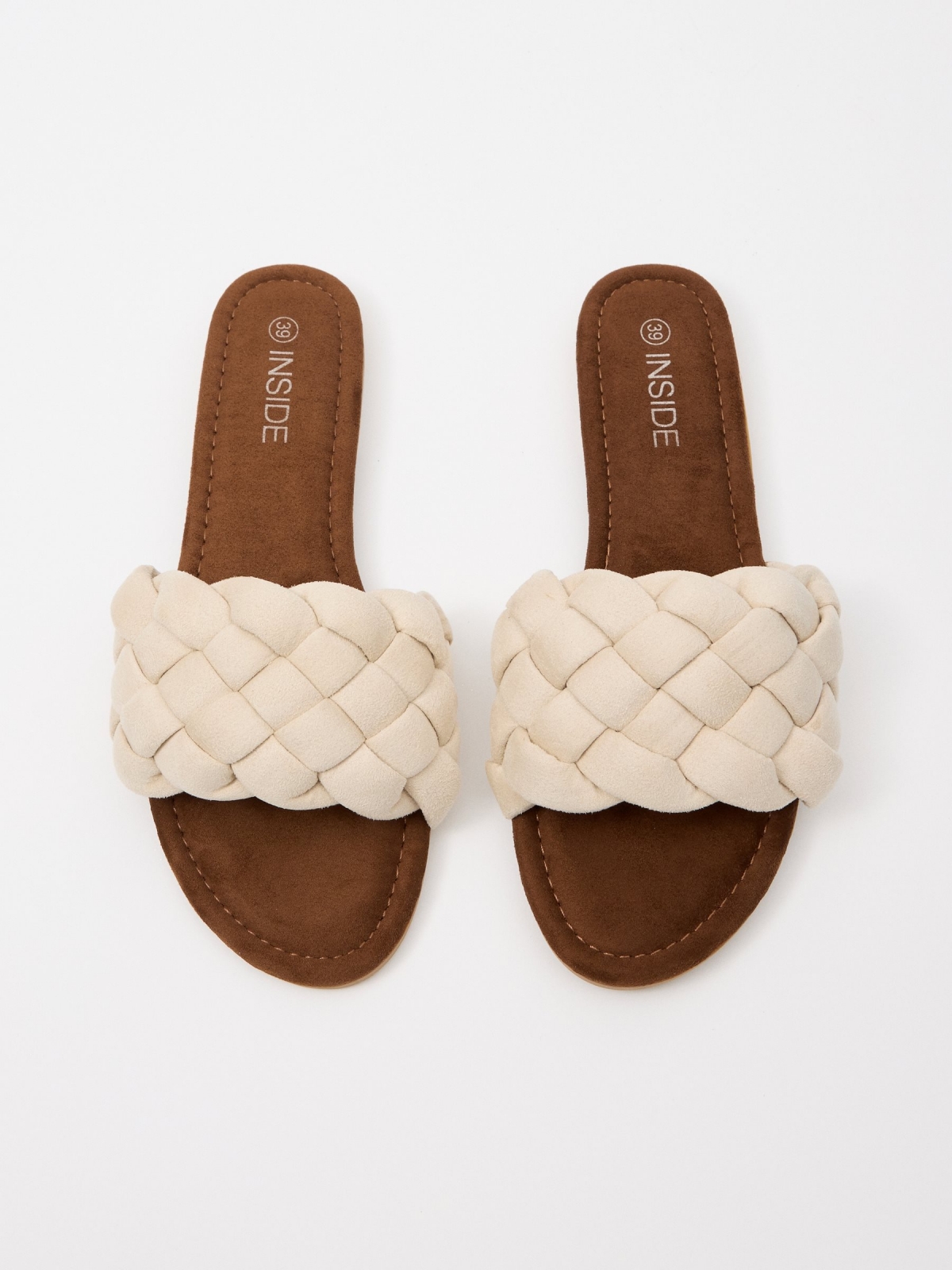 Beige braided slide sandal off white zenithal view