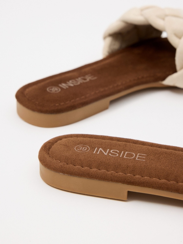 Beige braided slide sandal off white detail view