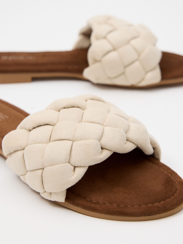 Beige braided slide sandal off white detail view