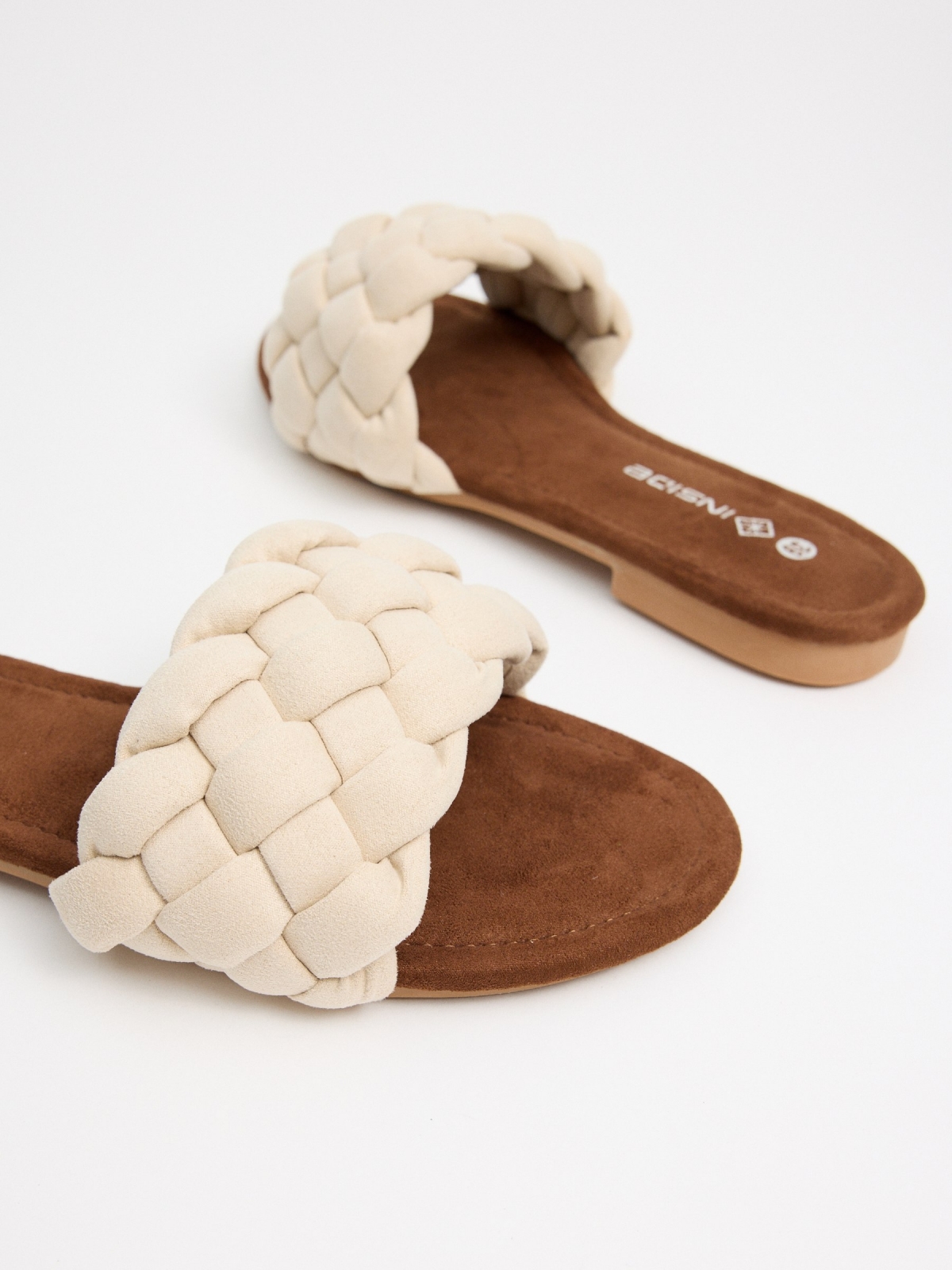 Beige braided slide sandal off white detail view