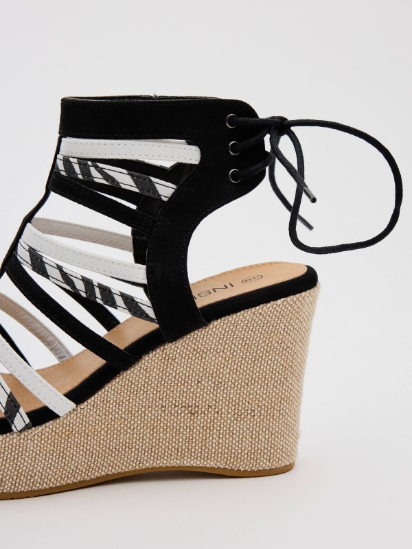 Multiple strap high wedges black detail view