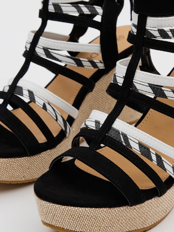 Multiple strap high wedges black detail view