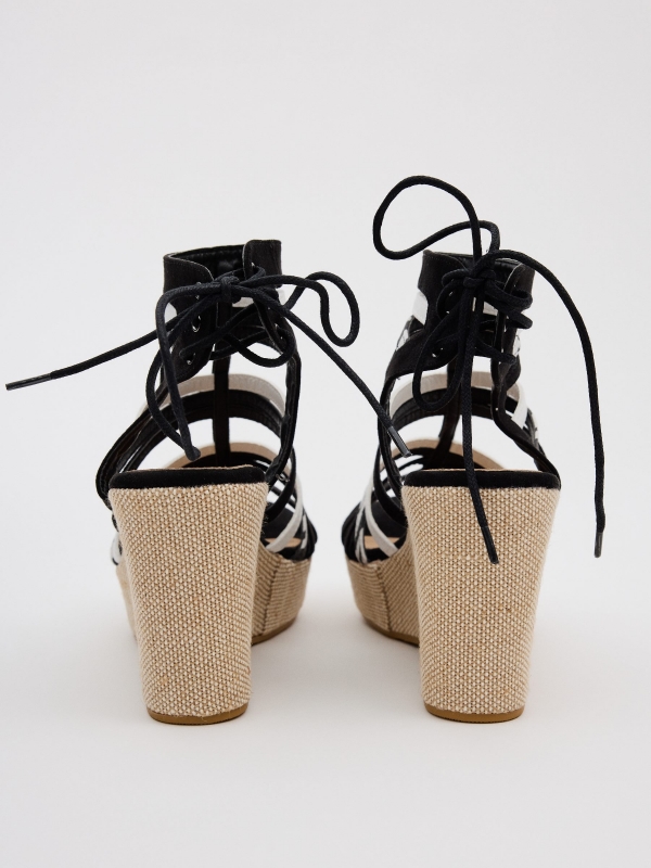 Multiple strap high wedges black detail view