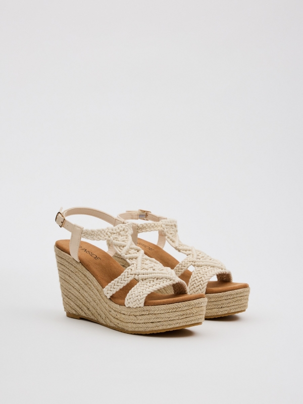 High wedge macramé sand 45º front view