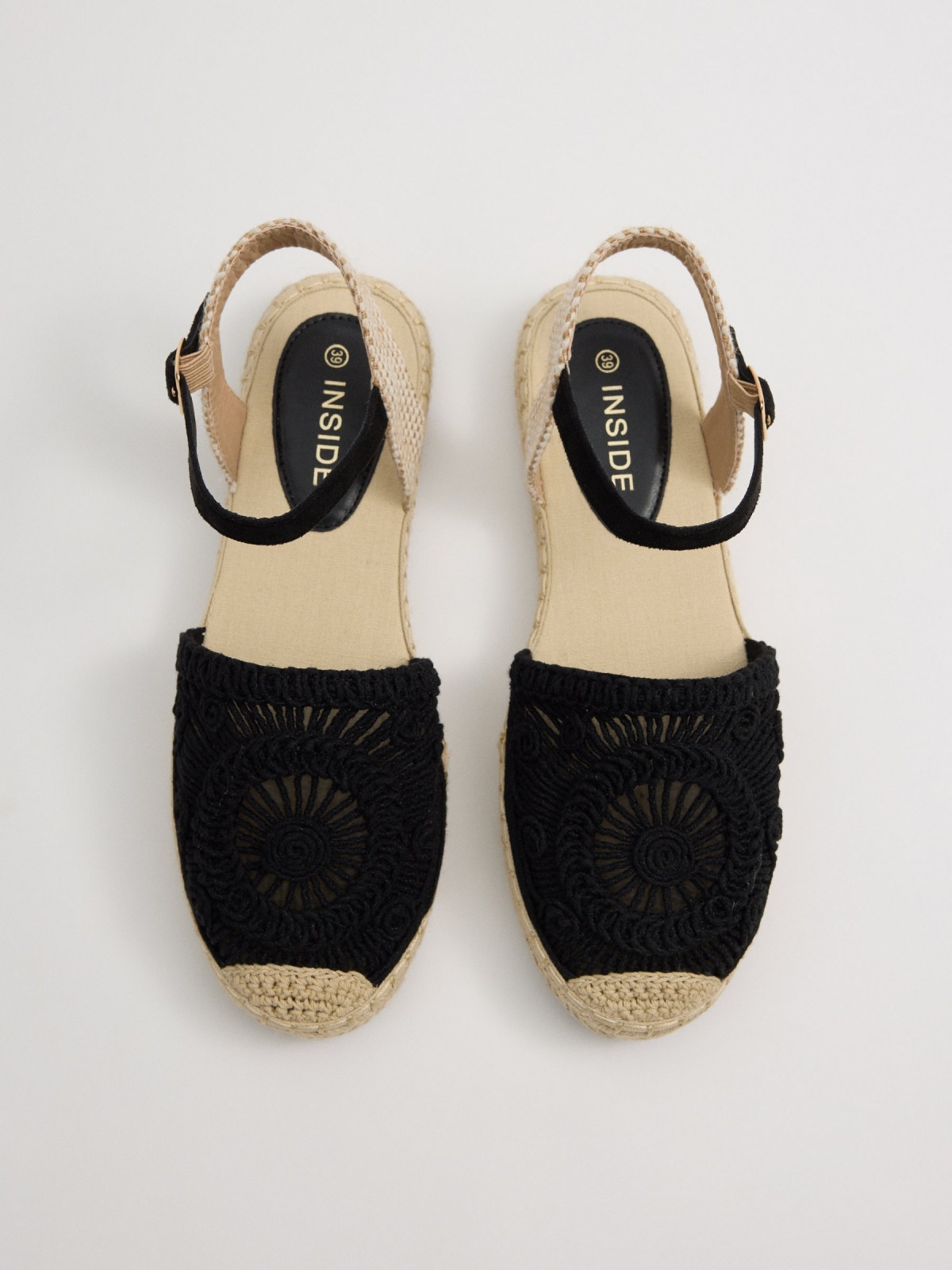 Jute sandals with embroidered strap black zenithal view