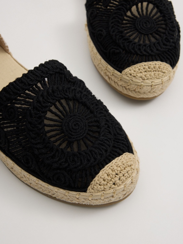 Jute sandals with embroidered strap black detail view