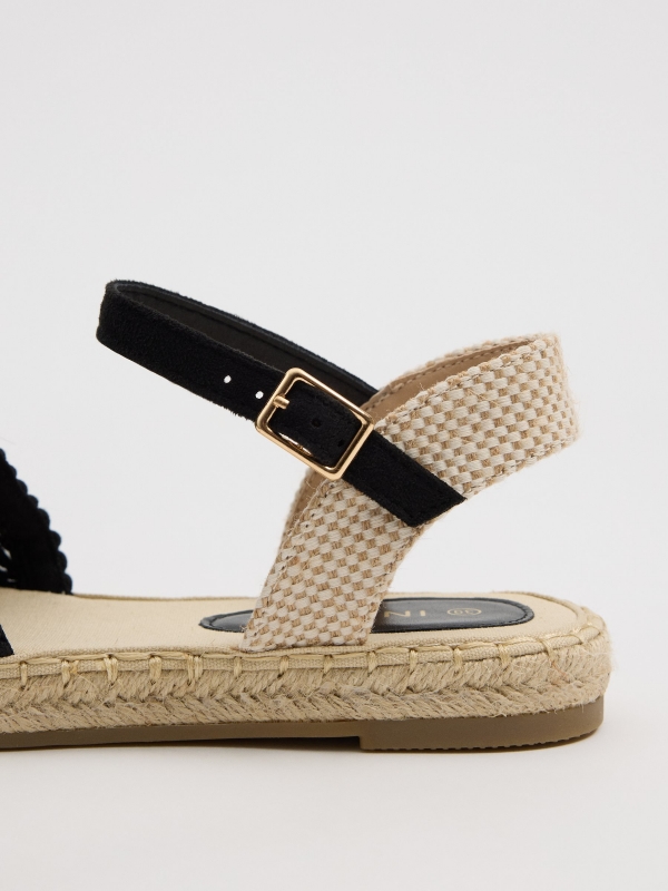 Jute sandals with embroidered strap black detail view