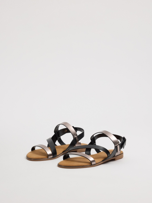 Cross-strap sandals black 45º front view