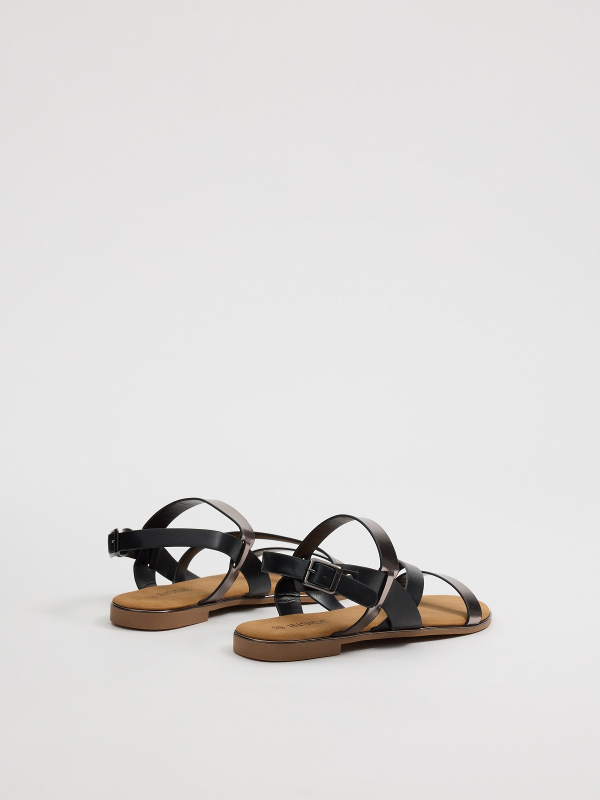 Cross-strap sandals black 45º back view