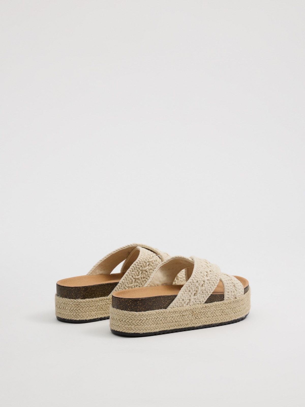 Platform sandals with crossed crochet straps off white 45º back view