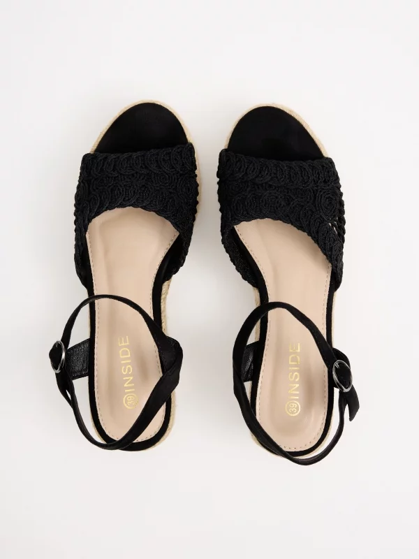 Wedge espadrille sandals black zenithal view
