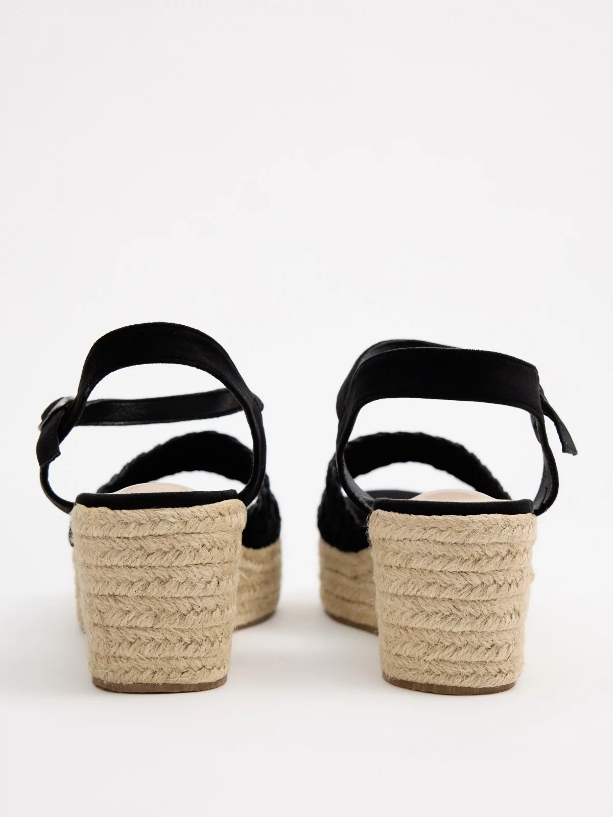 Wedge espadrille sandals black detail view