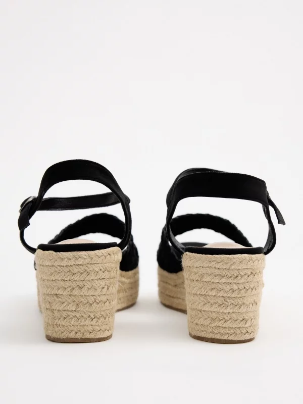 Wedge espadrille sandals black detail view