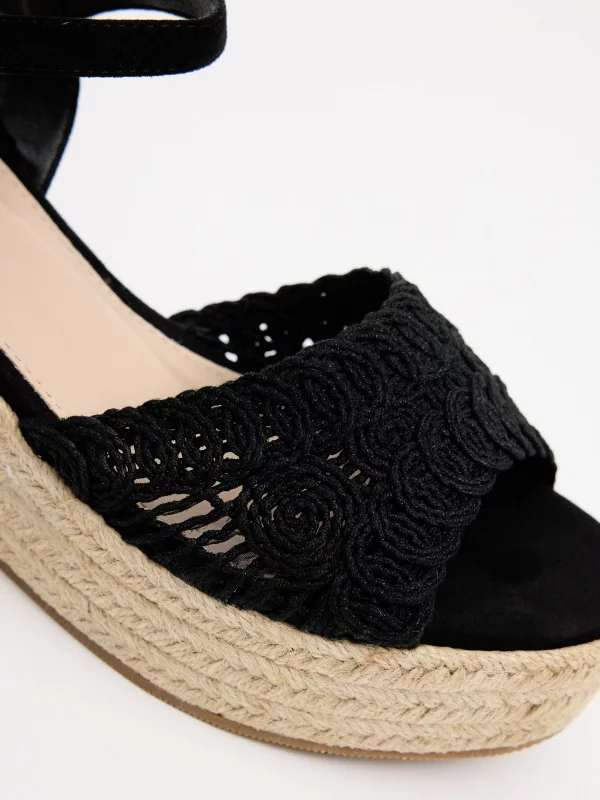Wedge espadrille sandals black detail view