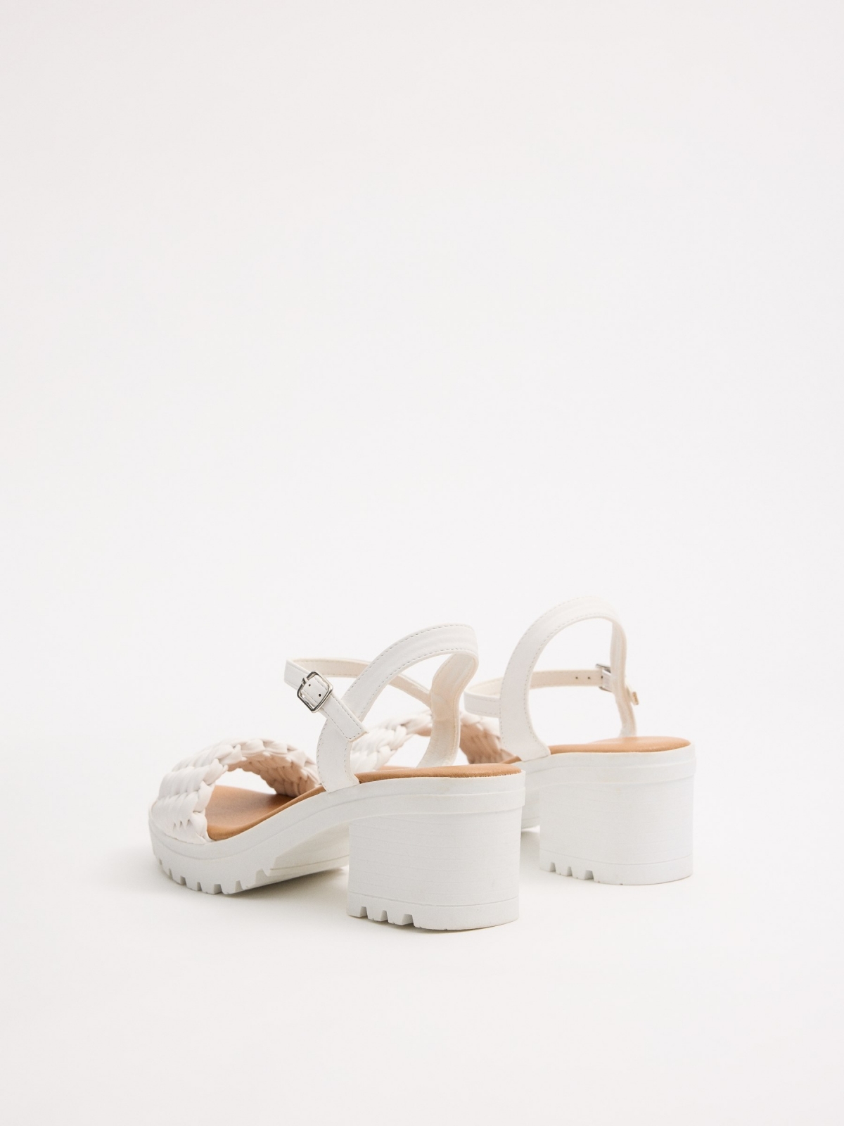 Platform sandals with braided strap white 45º back view