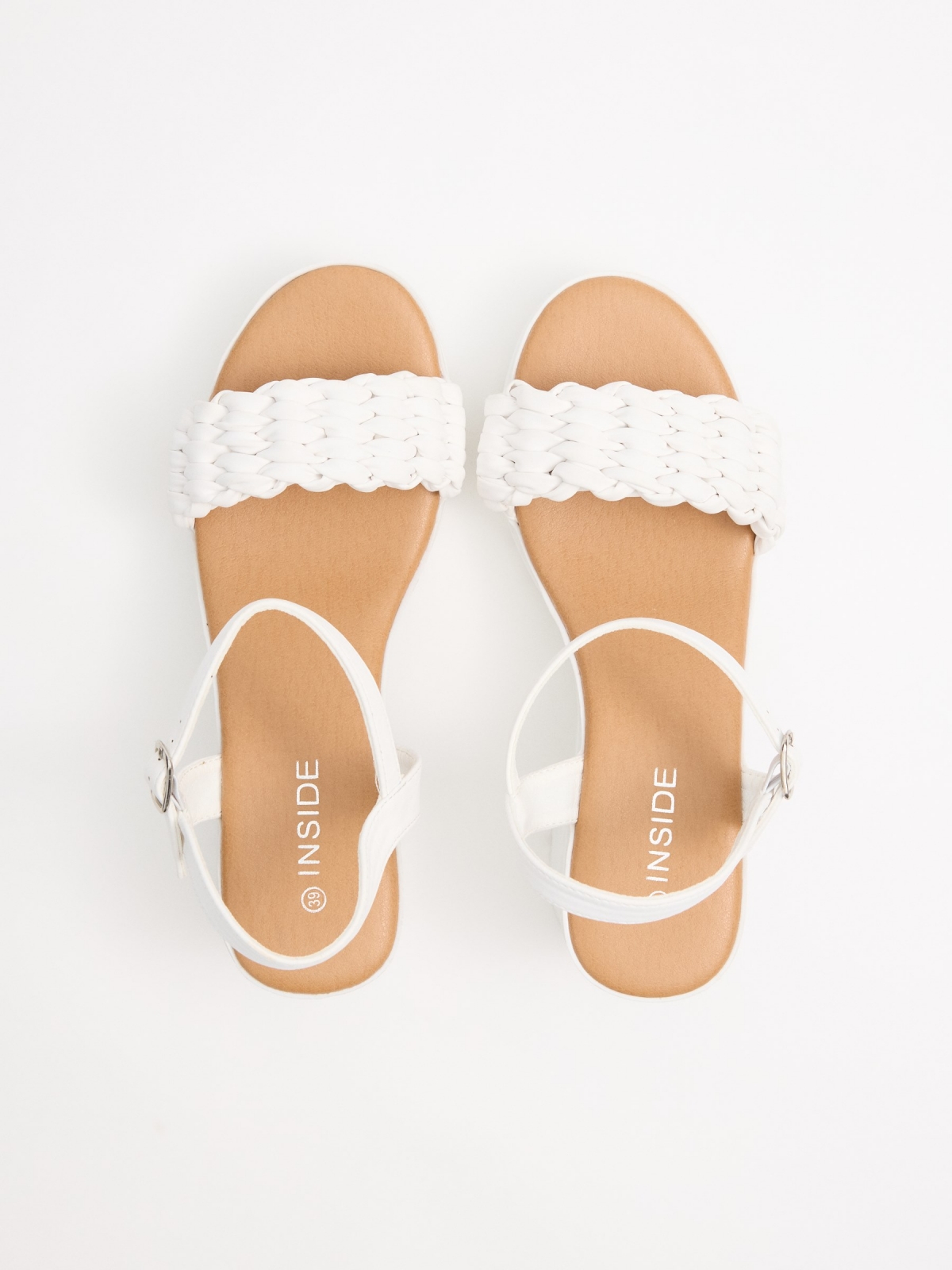 Platform sandals with braided strap white zenithal view