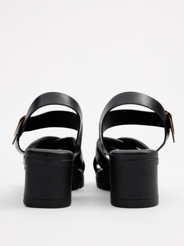 Cross-strap heeled sandals black detail view