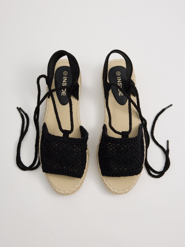 Jute sandals with openwork strap black zenithal view