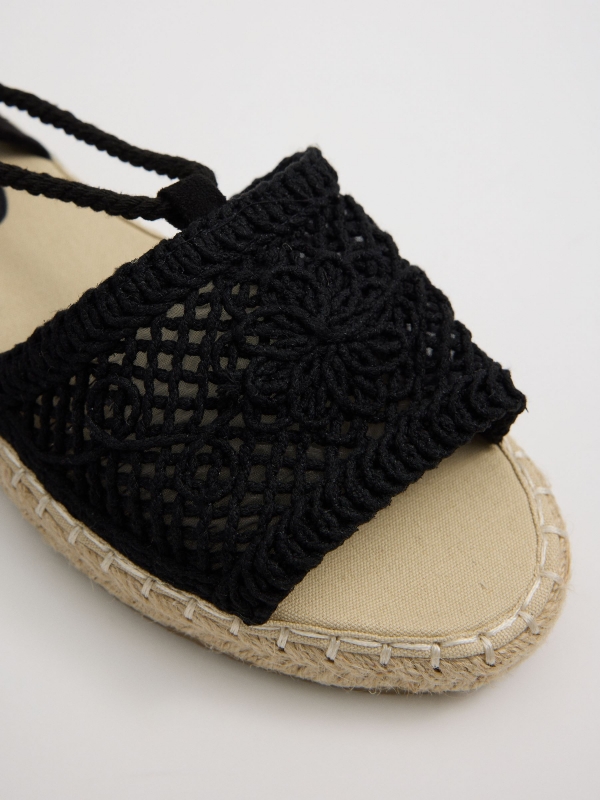 Jute sandals with openwork strap black detail view