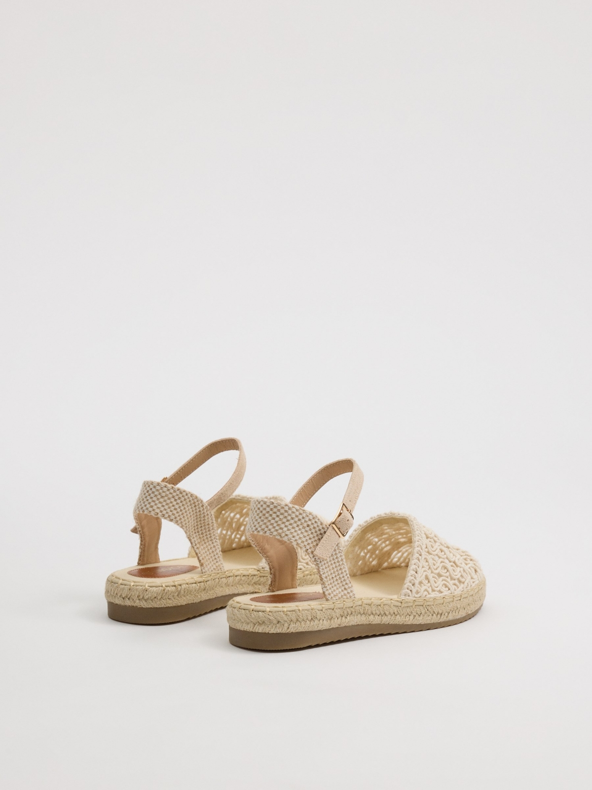 Beige embroidered jute sandals off white 45º back view