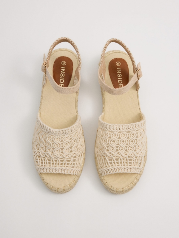 Beige embroidered jute sandals off white zenithal view