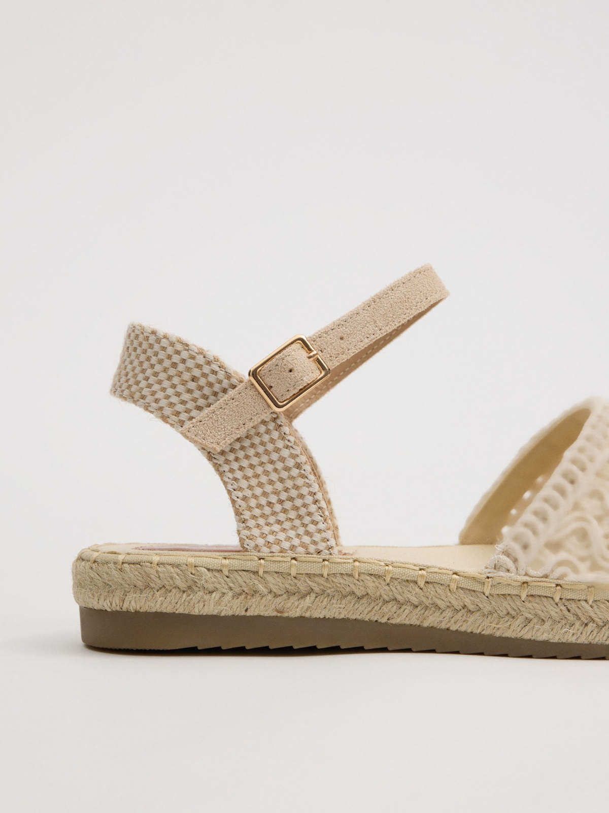 Beige embroidered jute sandals off white detail view