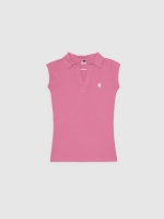 %Pto% T-shirt pólo com bordado rosa pó vista frontal