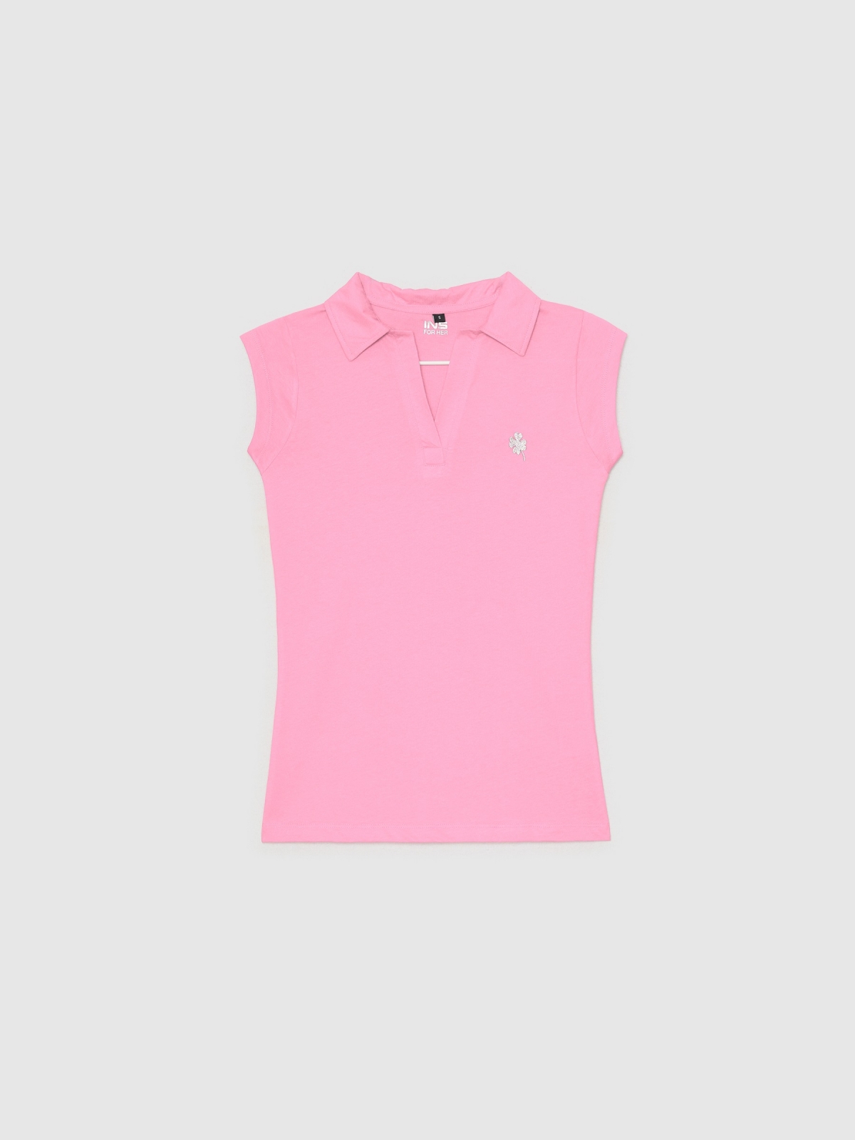  Camiseta polo bordado rosa chicle vista frontal