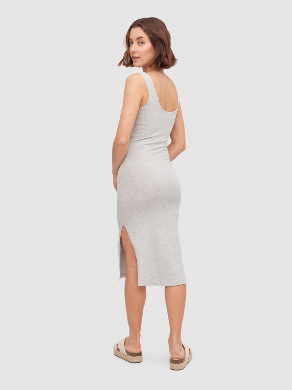 Slits midi dress melange grey three-quarter back view