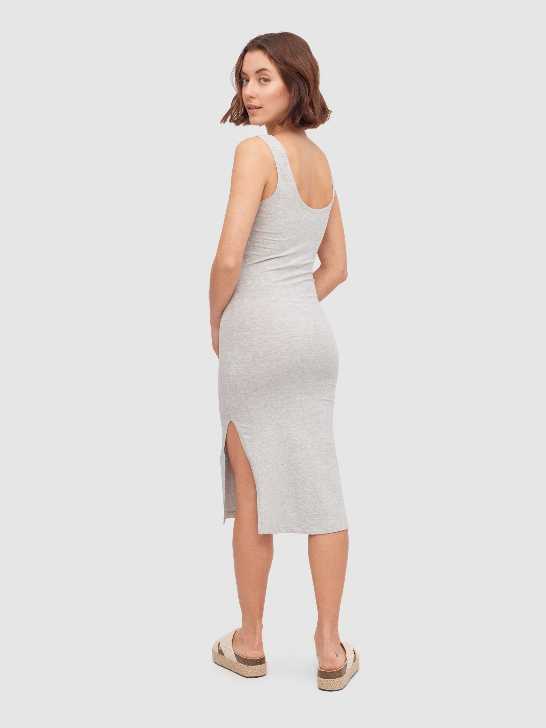 Slits midi dress melange grey three-quarter front view