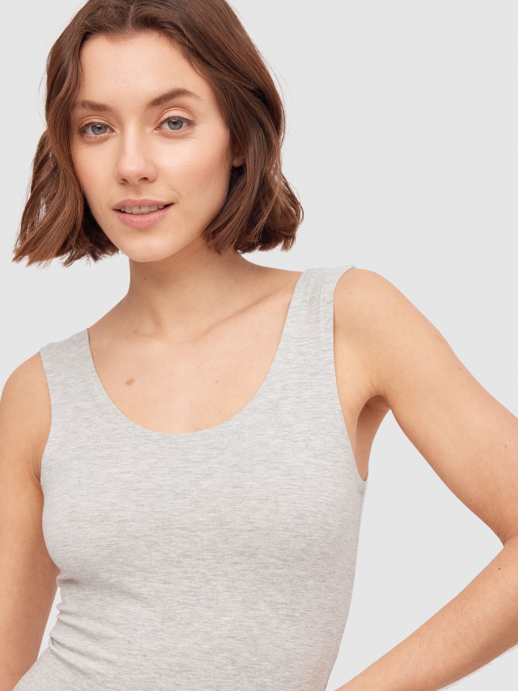Slits midi dress melange grey three-quarter front view