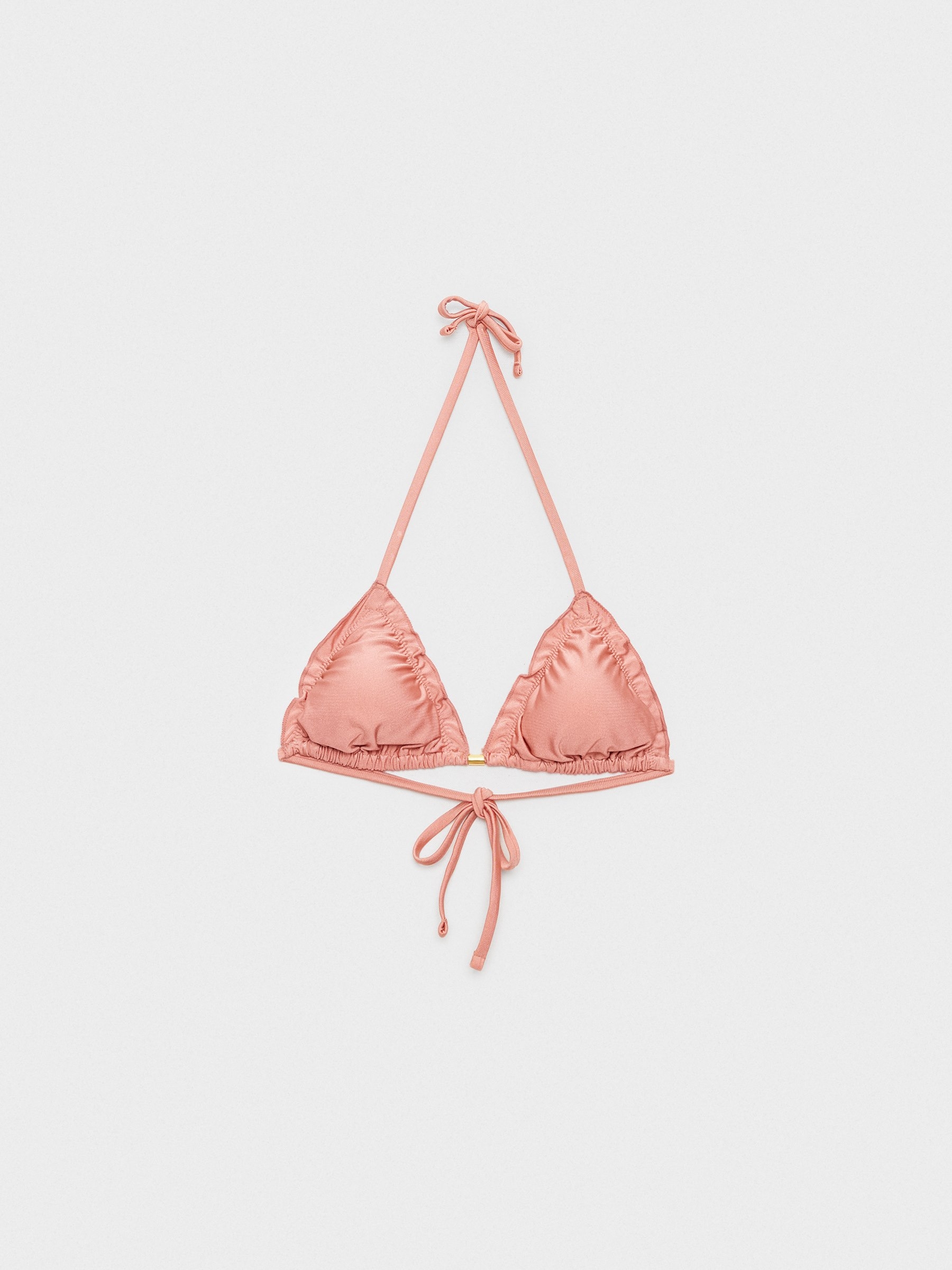 Top de biquíni efeito metalizado rosa vista meia frontal