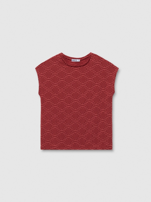  Sleeveless textured shirt brick red front view